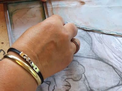 Dessin préparatoire avec le plomb Formation au vitrail Tiffany dans le Perche