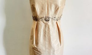 Robe de soirée champagne doré, formation couture à Angers